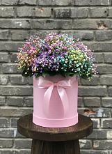 Цветочная композиция из Гипсофила и Розы в шляпной коробке в Алексеевском