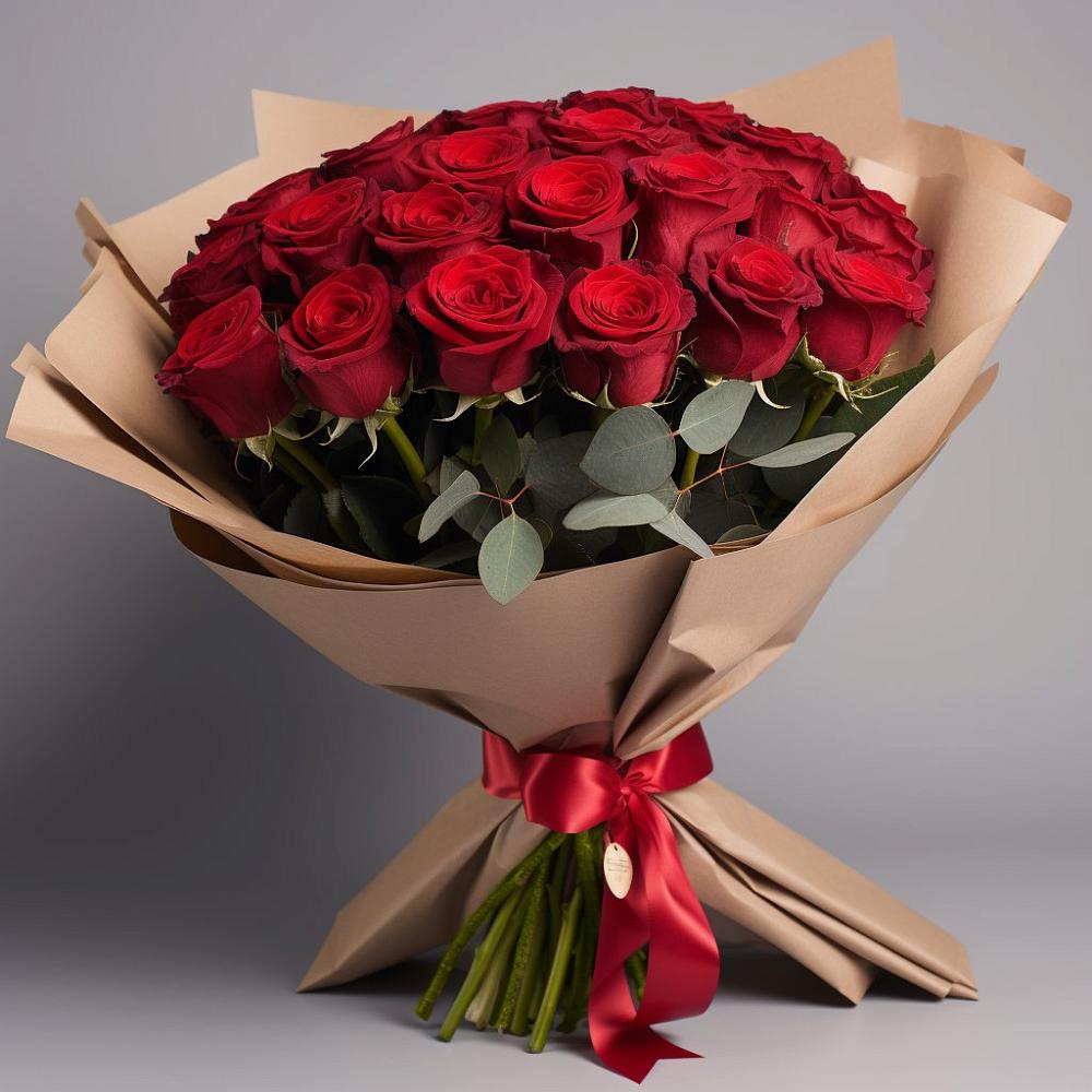 Букет 25 Красных роз Лотус в Алексеевском