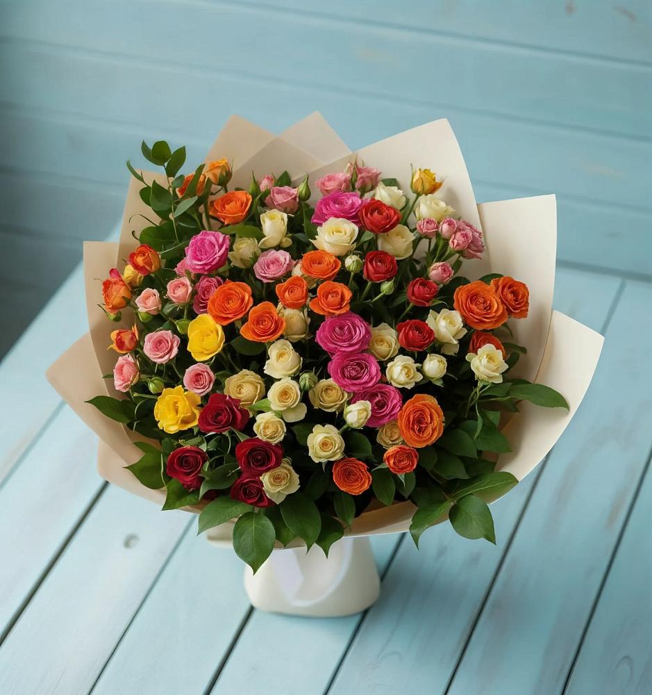 Букет Микс из разноцветных кустовых роз в Алексеевском