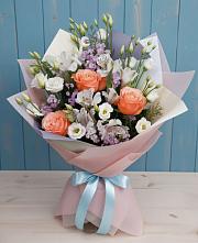 Букет цветов из:  Лизиантусы, Розы, Альстромерии и Гипсофила #REPLACE_PRED# Алексеевском