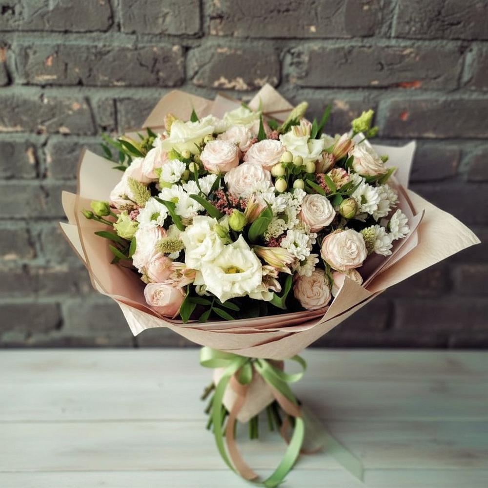 Букет цветов из: Альстромерии, Розы и Хризантемы в Алексеевском