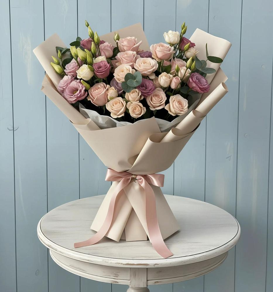 Букет цветов из: Розы и Лизиантусы в Алексеевском