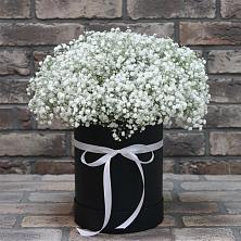 Цветочная композиция из Гипсофила в шляпной коробке в Алексеевском
